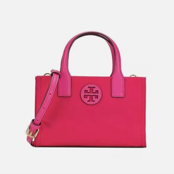 NWT TORY BURCH ELLA NYLON MINI TOTE CROSSBODY BAG SATCHEL BRIGHT PINK - Picture 1 of 9